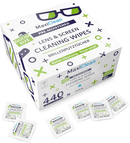 Vista 9 de MAXI CLEAN Paquete de 440 toallitas para lentes de anteojos prehumedecidas, envueltas individualmente, limpieza sin rayas para anteojos y pantallas