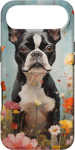 Vista 27 de Boston Terrier in Flower Garden Dog Art Lovers Design Case for iPhone 17