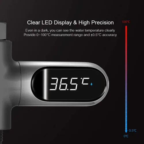 Vista 8 de Termómetro de ducha, pantalla digital LED de 0 ~ 212.0 °F termómetro de agua para baño de bebé Celsius/Fahrenheit, pantalla giratoria de 360°