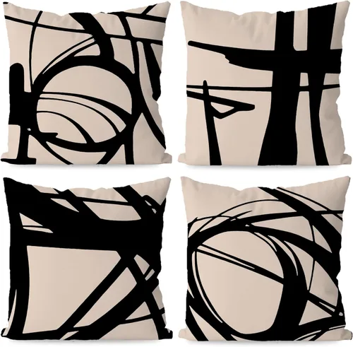 Vista 22 de KEUSPI Fundas de almohada decorativas negras y beige, juego de 4 fundas de almohada negras para sofá, decoración del hogar, estilo boho moderno