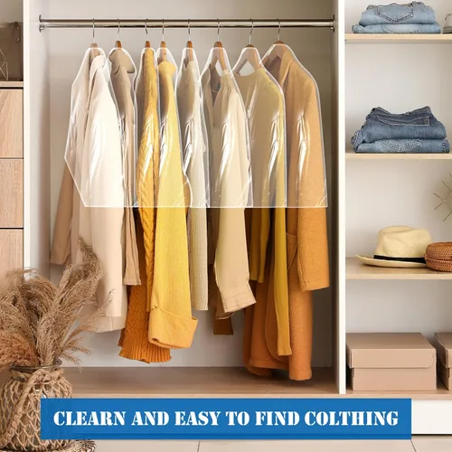 Vista 6 de Chumia Paquete de 50 fundas de hombro para ropa en el armario, fundas transparentes para colgar en trajes, chaquetas, camisas, protector organizador
