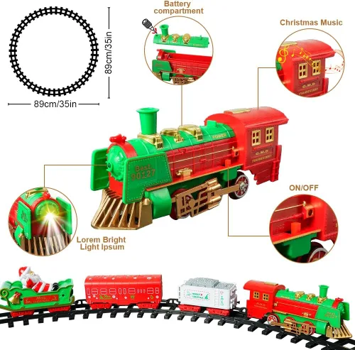 Vista 5 de Juego de Tren de Navidad Colgante - VATOS Juguete de Tren de Navidad 2 en 1 con Luz y Sonido para Niños, Juego de Juguete de Tren Alrededor y Debajo