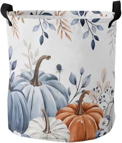 Vista 17 de Cesta de lavandería rosa para Halloween, bolsa plegable con asas fáciles de transportar, pequeña cesta plegable independiente, plegable, Blanco