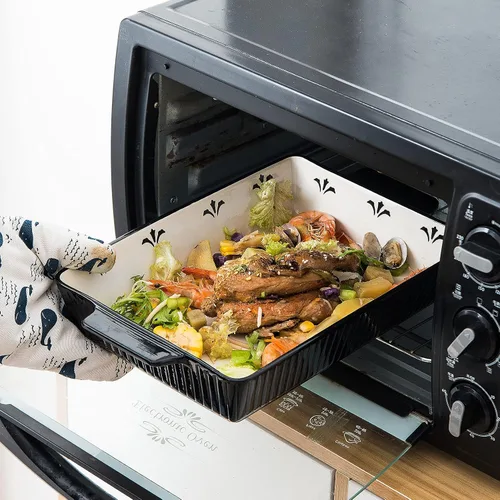 Vista 3 de Juego de utensilios para hornear de cerámica, forma rectangular, apto para horno, antiadherente, para cocinar, cena de pasteles, cocina, 13 x 9