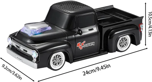 Vista 9 de Altavoz Bluetooth para camioneta vintage, modelo de camión retro con sonido HD, micrófono integrado, luces LED de fiesta, doble emparejamiento TWS