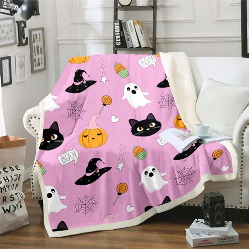 Vista 15 de Erosebridal Manta gótica de murciélagos de Halloween, manta de forro polar blanco y negro de 40 x 50 pulgadas, silueta vintage para niños, sombras