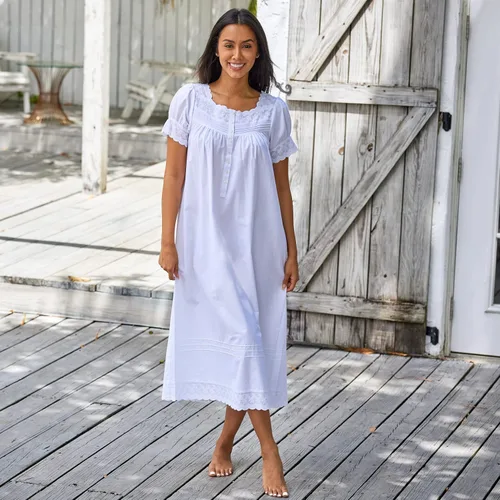 Vista 2 de Alexander Del Rossa Camisones de algodón blanco para mujer, camisones de verano para mujer, algodón suave