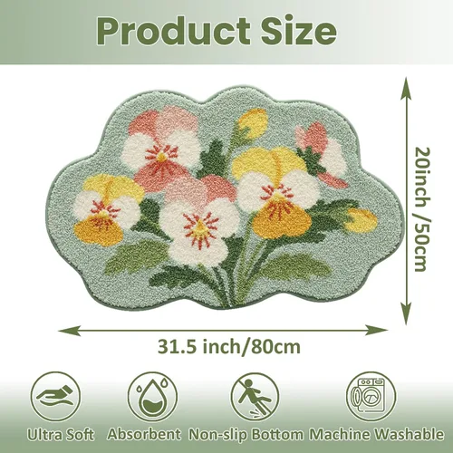 Vista 2 de Tapete de baño con diseño floral, suave, antideslizante, con patrón de flores coloridas, alfombra de baño de microfibra ultra absorbente, lavable a