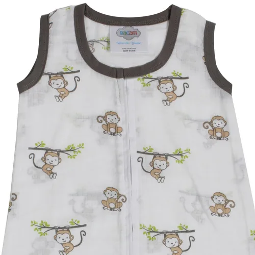 Vista 3 de Bacati - Saco de dormir de muselina Happy Monkeys (mantas portátiles) (recién nacido, beige/gris)