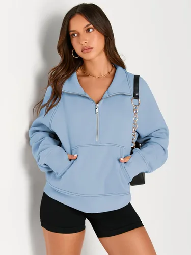 Vista 3 de AUTOMET Womens Sweatshirts Half Zip Cropped Pullover Fleece Quarter Zipper Hoodies Fall outfits Clothes Thumb Hole