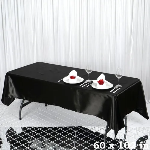 Vista 2 de BalsaCircle Mantel rectangular de satén negro de 60 x 102 pulgadas para bodas, fiestas, recepciones, eventos, cocina, comedor