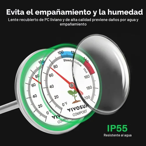 Vista 2 de VIVOSUN Termómetro de compost, termómetro de suelo de patio trasero de 20 pulgadas con esfera de acero inoxidable para contenedores de compostaje