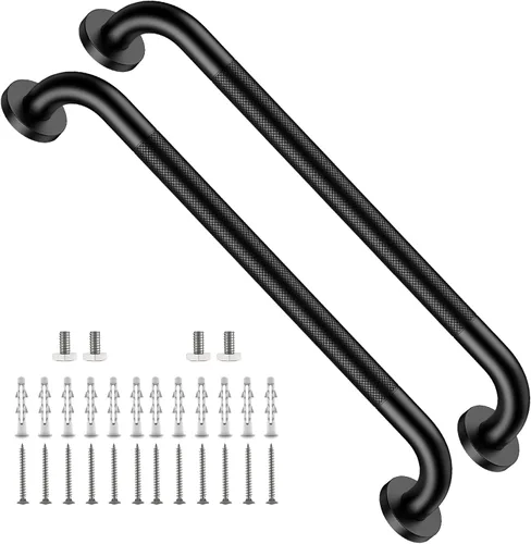 Vista 37 de Barra de agarre para ducha negra de 12 pulgadas con agarre de goma antideslizante, ZUEXT Barra de agarre para baño de acero inoxidable, Barra