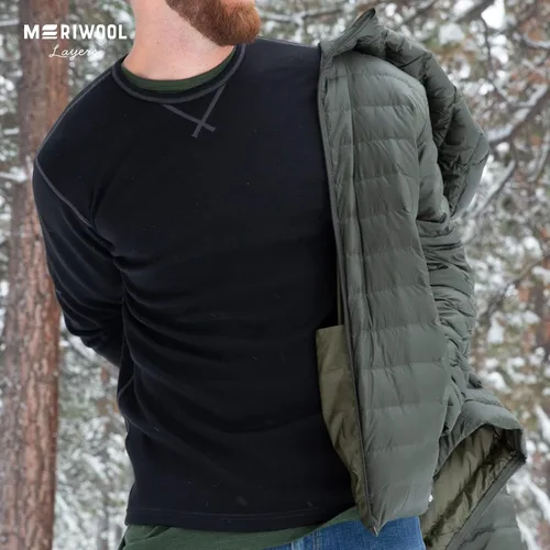 Vista 5 de MERIWOOL Camisa térmica de capa base para hombre 100 lana merina pesada 1411oz para hombre