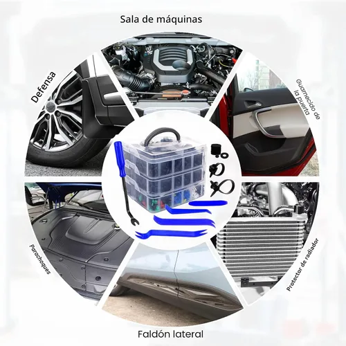 Vista 7 de Kit de 835 piezas de clips de retención y sujetadores de plástico para automóvil - 24 tamaños de clips de nailon para parachoques y guardabarros Azul