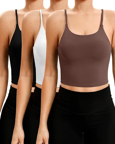 Vista 2 de 3 piezas de brasier deportivo de línea larga para mujer, con tirantes delgados, parte superior acolchada para yoga, entrenamiento, fitness, brasier