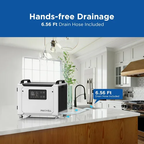 Vista 3 de Deshumidificador comercial de 70 pintas con manguera de drenaje, deshumidificadores compactos para sótano y hogar, certificado Energy Star