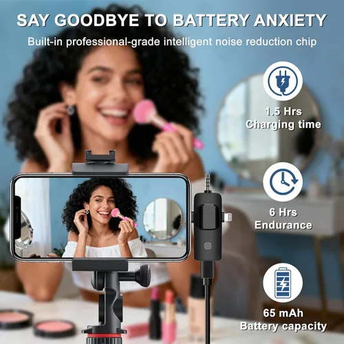 Vista 4 de Labstandard Micrófono Lavalier inalámbrico 3 en 1 para iPhone y Android, sonido de calidad de estudio con cancelación de ruido, mini micrófono Plug