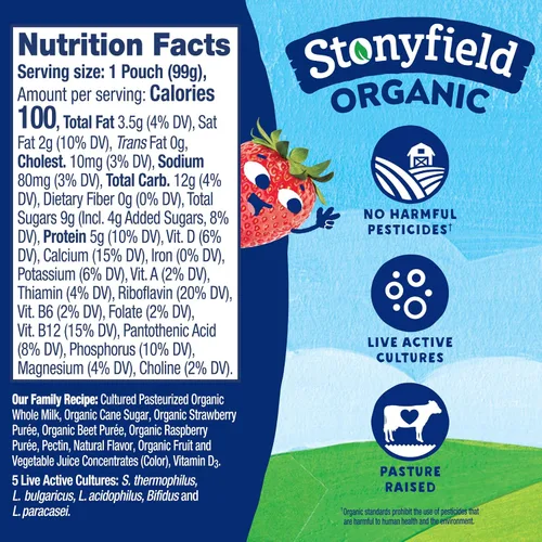 Vista 2 de STONYFIELD FARM Yogur orgánico de fresa, remolacha y bayas, 3.5 onzas