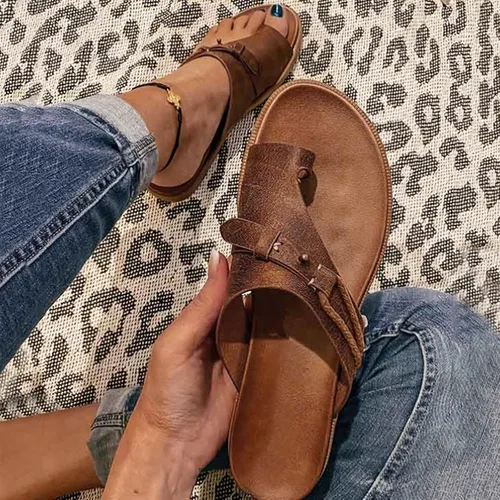 Vista 16 de Sandalias planas de verano elegantes para mujer, sandalias ortopédicas para mujer, soporte de arco