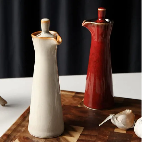 Vista 6 de Botella dispensadora de cerámica de aceite de oliva, adecuada para almacenamiento de aceite, vinagre, salsa de soja, 120ml / 4oz - Beige