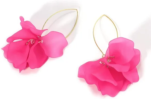 Vista 4 de KELMALL Aretes de aro de flores, aretes bohemios de gran tamaño con pétalos florales para mujer