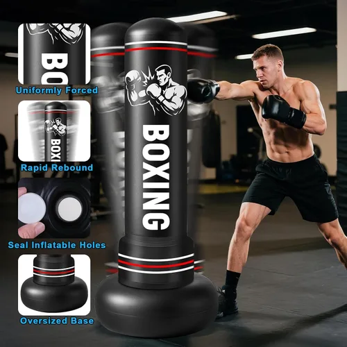 Vista 3 de Punching Bag for Adults with Stand, 74.8'' Free Standing Heavy Boxing Bag with Gloves and Pump for Men Women Teen Boys Girls Kickboxing Beginners