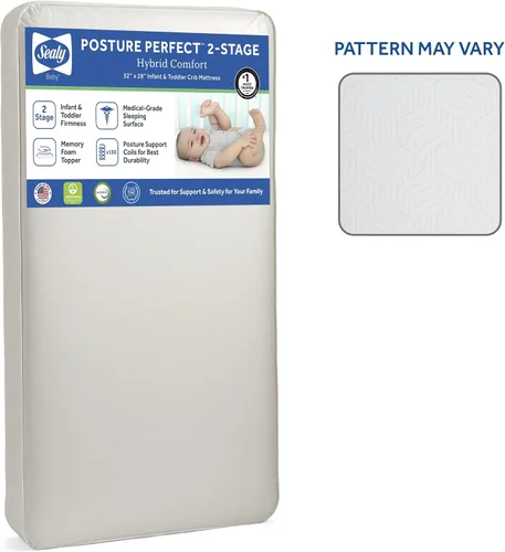 Vista 2 de Sealy Posture Perfect - Colchón impermeable de 2 etapas para cuna y colchón para cama de bebé, espuma viscoelástica híbrida y 150 bobinas de alta