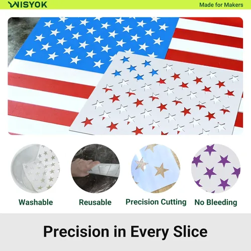 Vista 3 de WISYOK 4 plantillas para plantillas de bandera estadounidense de 50 estrellas, 4 tamaños, ideales para diseño de manualidades, proyecto del Día