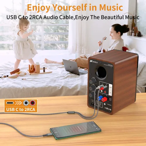 Vista 2 de Cable de audio USB C a 2 RCA, 6.6 pies tipo C a RCA macho a macho y RCA Splitter RCA 2RCA Jack Cable de audio USB-C para teléfono, tableta, cine