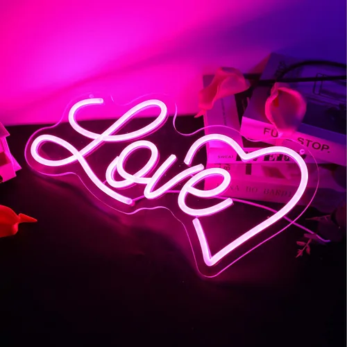 Vista 3 de ENUOLI LOVE Letrero de Neón, Letreros de Neón Luminosos Love para Pared de Habitación, Letrero Love Alimentado por USB, Letreros de Neón de Corazón