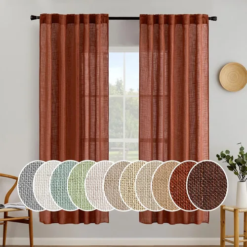 Vista 135 de MIULEE - Cortinas semitraslúcidas suaves y gruesas con textura de lino para cocina y ventana de baño, con trabilla trasera y bolsillo para Blanco