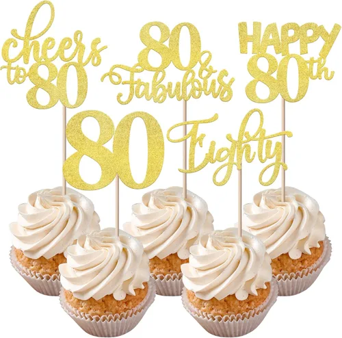 Vista 31 de Rsstarxi Paquete de 30 adornos para cupcakes de 6º cumpleaños con purpurina negra de seis Hello 6 para cupcakes Cheers to 6 años de edad