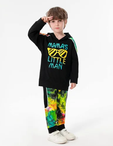 Vista 2 de KANGKANG Conjunto de sudadera de manga larga con estampado de letras para niños pequeños, conjunto de pantalones con estampado de dinosaurio