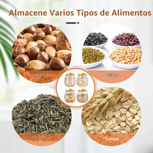 Vista 5 de Pinkunn 4 tarros de almacenamiento de vidrio de 20 onzas, tapas de bambú