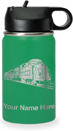 Vista 63 de LaserGram Botella de agua personalizada, tren de carga, acero inoxidable de doble pared aislada al vacío con popote superior, regalo grabado