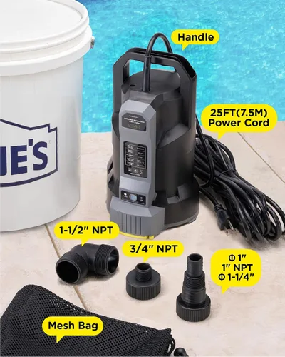 Vista 6 de InoKraft E-Float Bomba de sumidero automática de 1/2 HP, bomba de agua sumergible de 2500 GPH con modo automático/manual, bolsa de malla