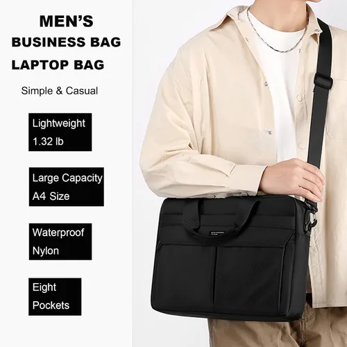 Vista 2 de natyrlpog Bolsa para laptop de 14 pulgadas para hombres y mujeres, impermeable, de nailon, ligera, compacta, bolso de mensajero para negocios
