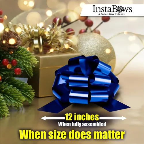 Vista 3 de Lazo de regalo grande azul de 12 pulgadas, lazo metálico con cuerda de tirar perfecto para envolver regalos, grandes presentes, autos, bicicletas