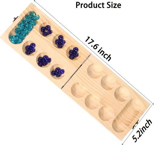 Vista 6 de Juego de mesa de madera Mancala, juego de Mancala de tamaño grande con instrucciones, juego de mesa portátil para viajes para niños y adultos