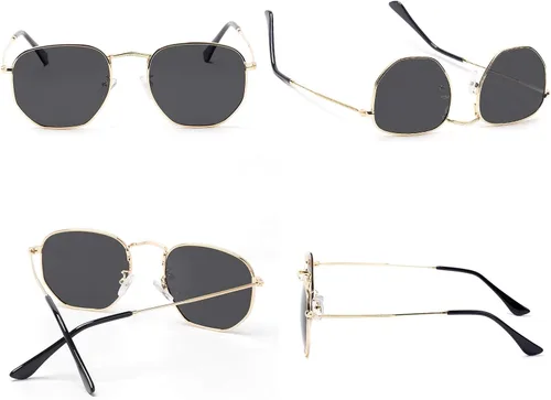 Vista 4 de Hipster - Lentes de sol polarizados hexagonales para hombre y mujer diseño geométrico cuadrados pequeños marco de metal vintage gafas de sol retro
