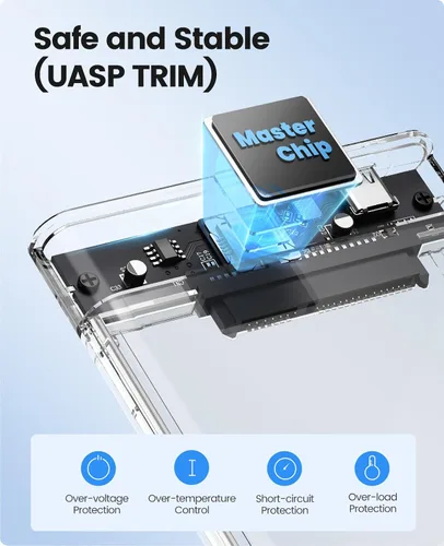 Vista 4 de ORICO Caja de disco duro de 2.5 pulgadas SATA a USB C 3.1 Gen1 5Gbps Estuche de disco duro externo para 7/0.374 in HDD/SSD Soporte UASP hasta 6TB