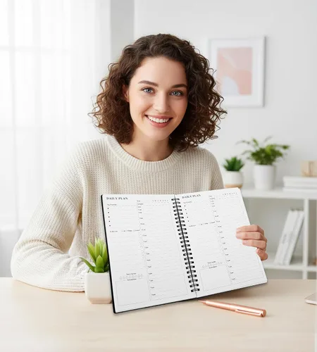 Vista 7 de Agenda diaria sin fecha, cuaderno A5 con horarios por hora, organizador de gestión del tiempo en espiral para hombres y mujeres, 8.3 x 5.6 pulgadas