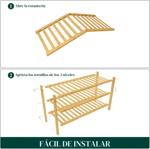 Vista 6 de Smiry Zapatero de bambú para armario, organizador de zapatos apilable de 3 niveles, estante de almacenamiento de zapatos independiente para entrada