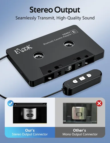 Vista 5 de Elook Adaptador de casete a Bluetooth para coche con soporte de tarjeta micro SD/llamada manos libres, receptor de casete Bluetooth 5.1, negro