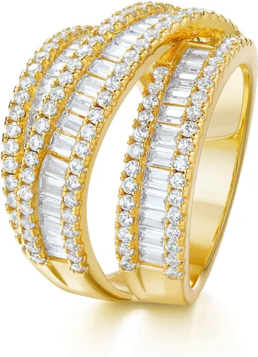 Vista 2 de OPOMOMO Eternity Ring Wedding Bands,18K Gold Plated 3 Rows Emerald Cut Lab Diamond Band Rings for Women Men