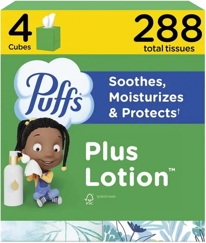 Vista 18 de Puffs Plus Loción Facial Tissue, 1 caja de cubo, 48 pañuelos por caja