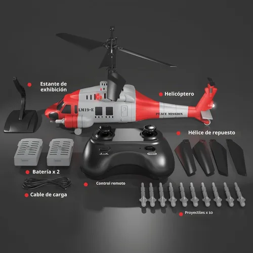 Vista 9 de OBEST Helicóptero RC LM19-E Black Hawk 3.5 Canal 2.4G - Despego/aterrizaje con una tecla, parada de emergencia, retención de altitud y 3