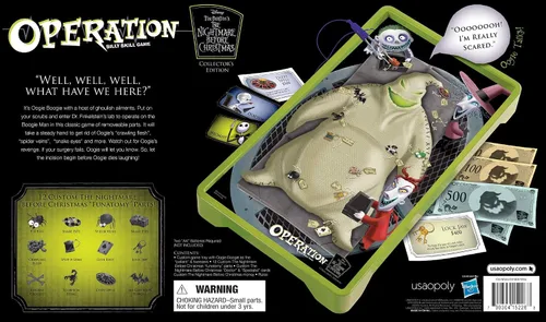 Vista 3 de Operación: Juego de mesa Disney Pesadilla Antes de Navidad Juego de mesa coleccionable Con Oogie Boogie y arte de Pesadilla Antes de Navidad