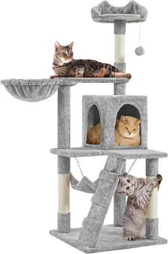 Vista 10 de Yaheetech - Árbol para gatos, torre para gatos de 54 pulgadas de altura para gatos de interior con plataforma extendida y cesta, espacioso Beige